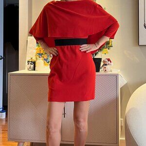 Alice + Olivia Red Cape Sheath Cocktail Holiday Dress with Tag